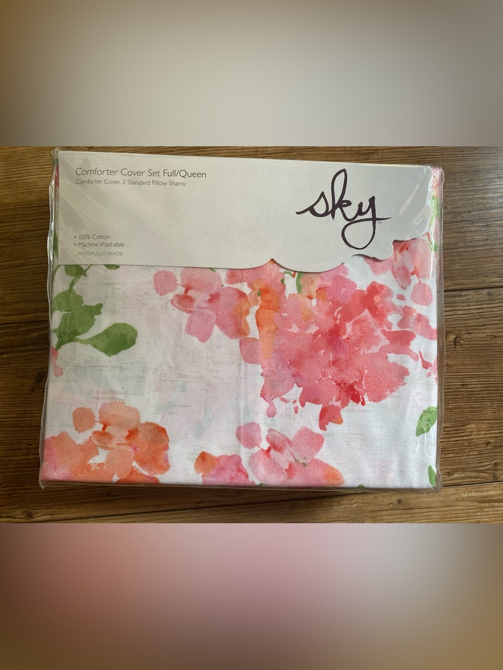 Sky Blushing Hydrangea Duvet Cover Set - Pink, Coral & Green